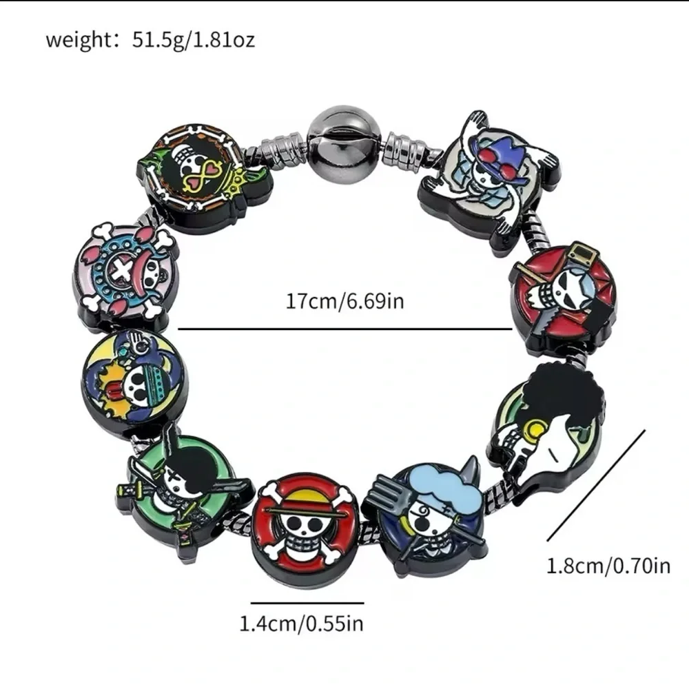 One Piece Anime Black Rhodium Gold Plated Loaded Enameled Charm Bracelet Design